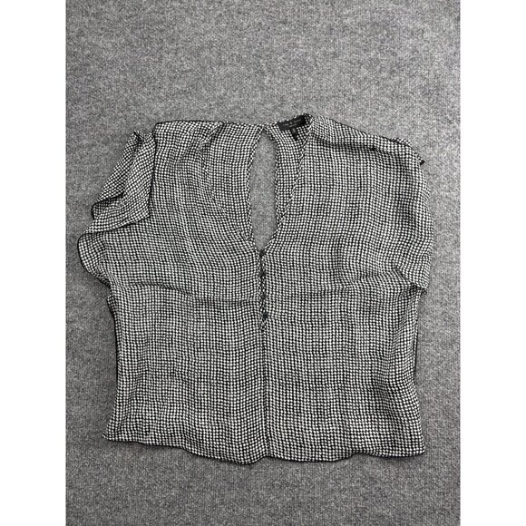 rag & bone Shirt Womens Medium Black White Silk Rayon Sheer Keyhole Print Top - Picture 1 of 7